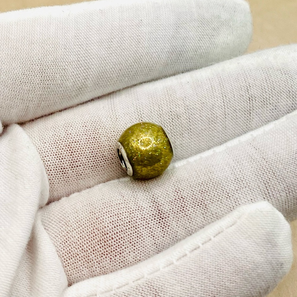 EUC Pandora 796327EN146 Sterling Silver Golden Enamel Glitter Ball Charm - Picture 4 of 8